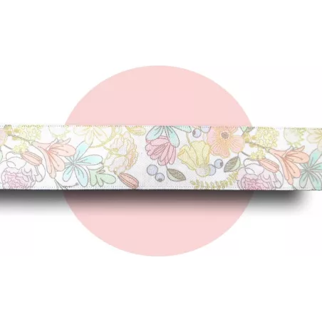 Lacets satin blanc fleurs poudrées&nbsp; pour vos chaussures