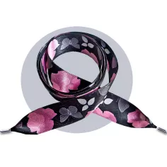 Lacets satin large&nbsp;noir fleuris gris &&nbsp;rose pour vos…