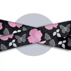 Lacets satin large noir fleuris gris & rose pour vos chaussures 2
