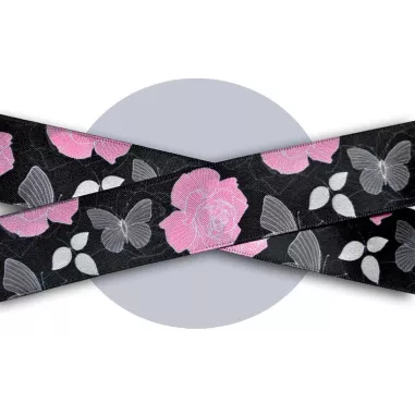 1 paire x lacets satin tons d'hiver noir & rose