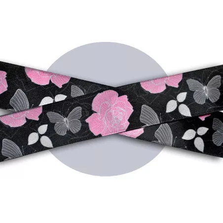 1 paire x lacets satin tons d'hiver noir & rose