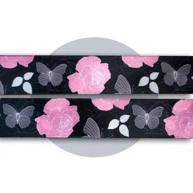 1 paire x lacets satin tons d'hiver noir & rose