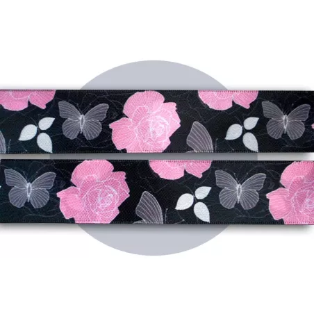 1 paire x lacets satin tons d'hiver noir & rose