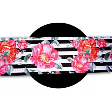 Lacets satin large rayés à fleurs pour vos chaussures