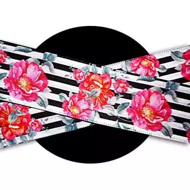 Lacets satin large rayés à fleurs pour vos chaussures