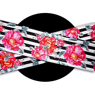 Lacets satin large rayés à fleurs pour vos chaussures