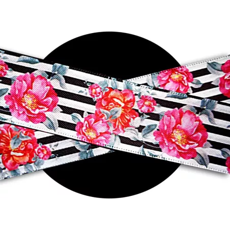 Lacets satin large rayés à fleurs pour vos chaussures