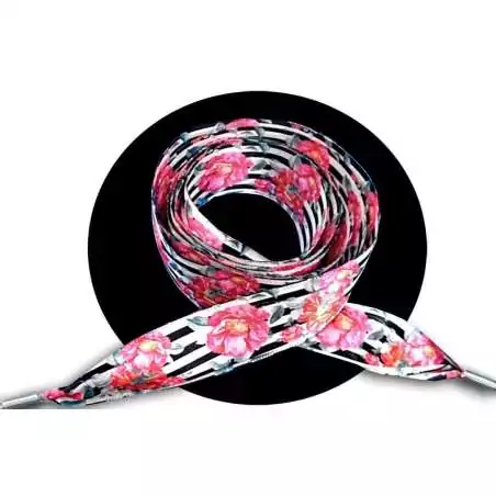 Lacets satin large rayés à fleurs pour vos chaussures
