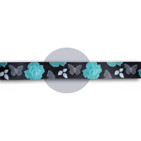 Lacets satin large&nbsp;noir fleuris gris &&nbsp;bleu pour vos…