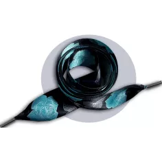 Lacets satin large&nbsp;noir fleuris gris &&nbsp;bleu pour vos… 2