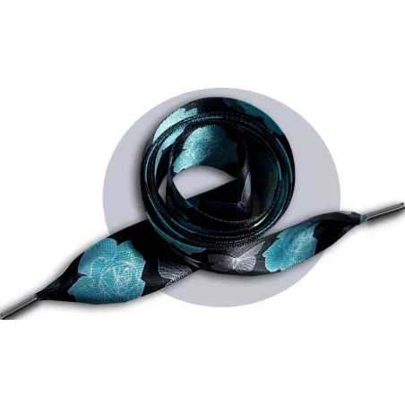 Lacets satin large&nbsp;noir fleuris gris &&nbsp;bleu pour vos…