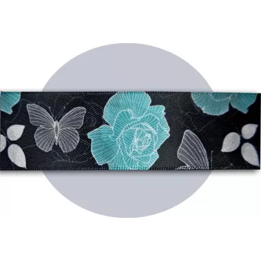 Lacets satin large&nbsp;noir fleuris gris &&nbsp;bleu pour vos…