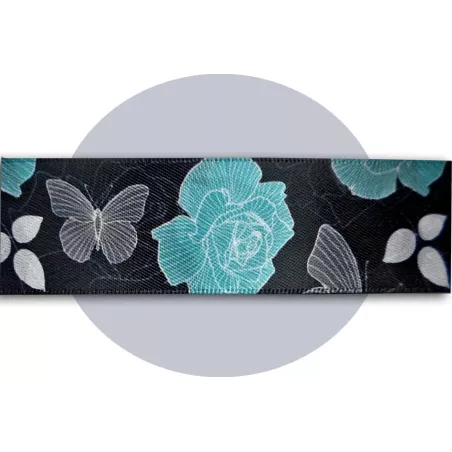 Lacets satin large&nbsp;noir fleuris gris &&nbsp;bleu pour vos…