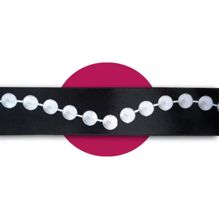 Lacets satin noir&nbsp;motifs&nbsp;perles : 2 largeurs pour vos…