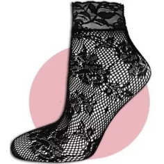 1 paire x ​chaussettes noires résille fleurs & dentelle