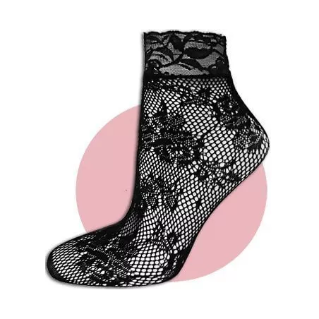 1 paire x ​chaussettes noires résille fleurs & dentelle