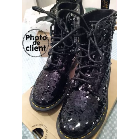 Lacets ronds noirs paillettes pour vos chaussures