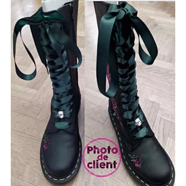 Lacets larges&nbsp;en satin vert&nbsp;anglais pour vos chaussures