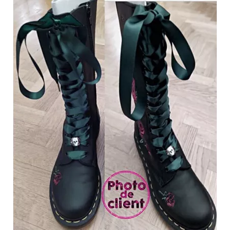 Lacets larges&nbsp;en satin vert&nbsp;anglais pour vos chaussures