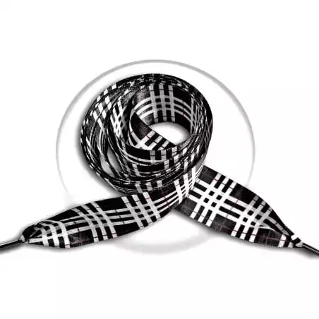 Lacets satin large noir carreaux écossais pour vos chaussures Lacets satin large noir carreaux écossais pour vos chaussures