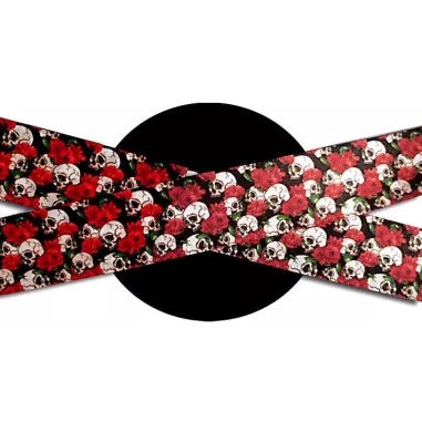 Lacets satin large noir crânes & fleurs rouges pour vos…