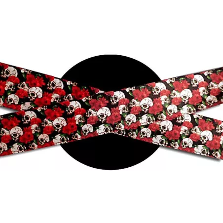 Lacets satin large noir crânes & fleurs rouges pour vos…