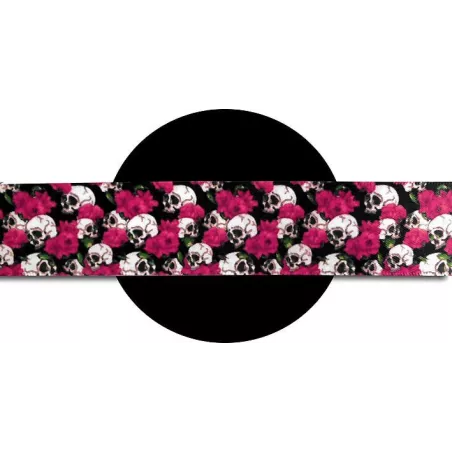 Lacets satin large crânes & fleurs roses pour vos chaussures