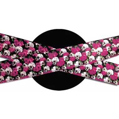 Lacets satin large crânes & fleurs roses pour vos chaussures