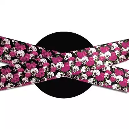 Lacets satin large crânes & fleurs roses pour vos chaussures