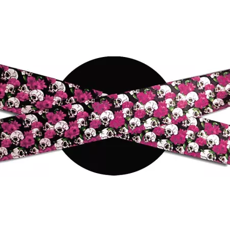 Lacets satin large crânes & fleurs roses pour vos chaussures