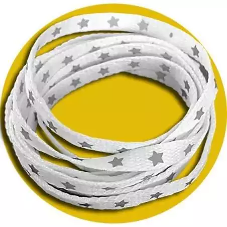 Lacets noirs ou blancs à étoiles réflectives pour vos chaussures Lacets noirs ou blancs à étoiles réflectives pour vos chaussures