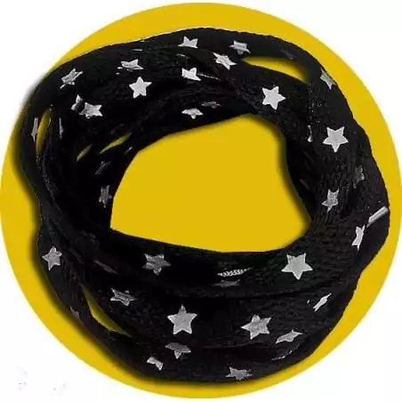 Lacets noirs ou blancs à étoiles réflectives pour vos chaussures Lacets noirs ou blancs à étoiles réflectives pour vos chaussures