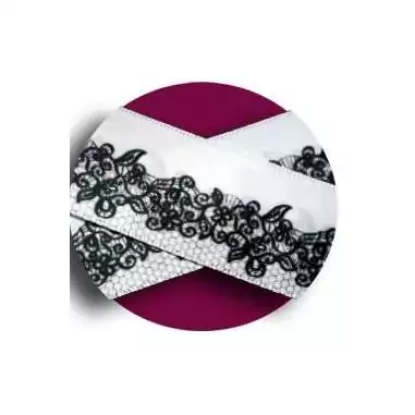 Lacets satin blanc dentelle & résille noires pour vos chaussures