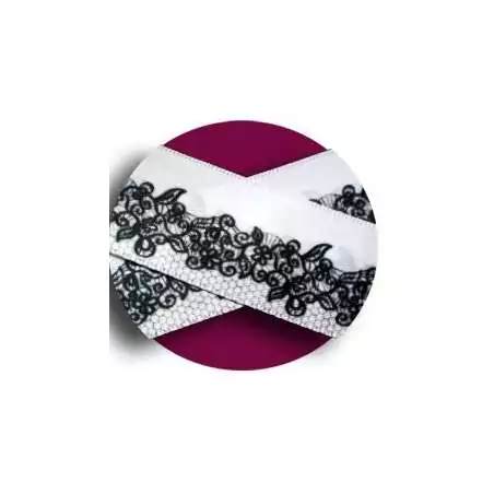 Lacets satin blanc dentelle & résille noires pour vos chaussures