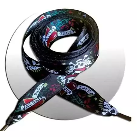 Lacets satin noir love rebelle pour vos chaussures