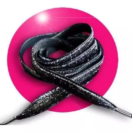 Lacets en velours pailleté en noir et argenté. pour vos chaussures Lacets en velours pailleté en noir et argenté. pour vos chaussures