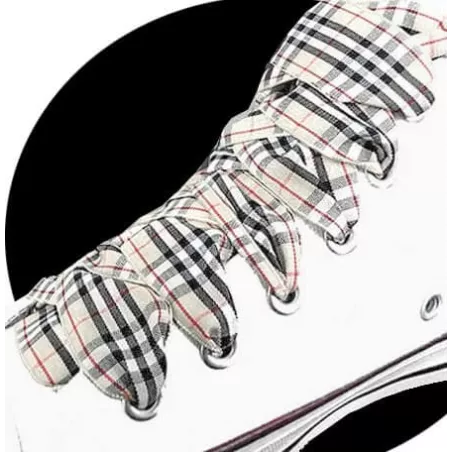 1 paire x lacets carreaux écossais beiges : 3 largeurs
