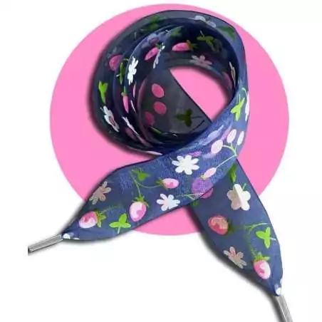 Lacets ruban large organza bleu marine à fleurs pour vos chaussures Lacets ruban large organza bleu marine à fleurs pour vos chaussures