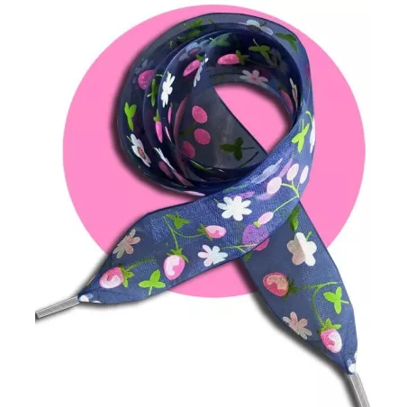 Lacets ruban large organza bleu marine à fleurs pour vos…