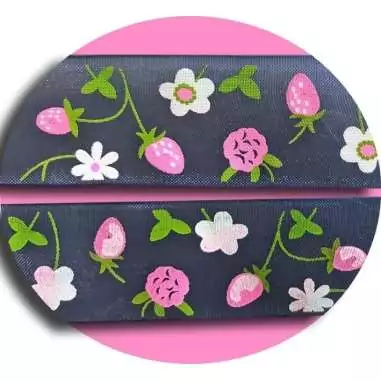 Lacets ruban large organza bleu marine à fleurs pour vos chaussures