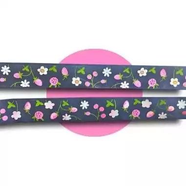 Lacets ruban large organza bleu marine à fleurs pour vos chaussures