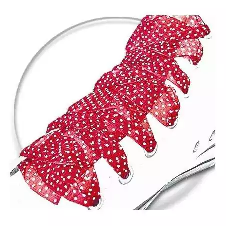 Lacets ruban organza large rouge à plumetis blanc pour vos chaussures Lacets ruban organza large rouge à plumetis blanc pour vos chaussures