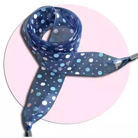 Lacets larges organza marine pois roses pour vos chaussures
