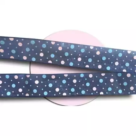 Lacets larges organza marine pois roses pour vos chaussures