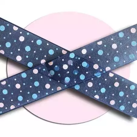Lacets larges organza marine pois roses pour vos chaussures