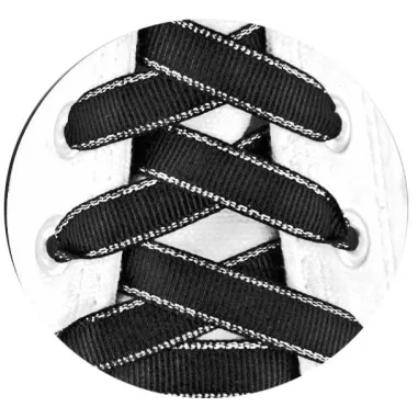 Lacets plats noirs au&nbsp;liseret&nbsp;argenté pour vos chaussures