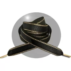 Lacets plats noirs liseret doré pour vos chaussures