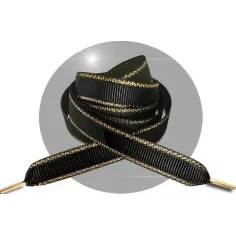Lacets plats noirs liseret&nbsp;doré pour vos chaussures