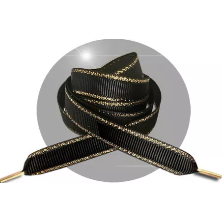 Lacets plats noirs liseret&nbsp;doré pour vos chaussures