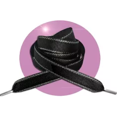 Lacets plats noirs au&nbsp;liseret&nbsp;argenté pour vos chaussures